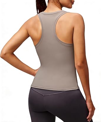 Alaroo Tank Tops for Women Sleeveless Workout Women Tank Tops Racerback Crop Athletic Gym Yoga Pilates Golf Running Shirts Khaki 2XL