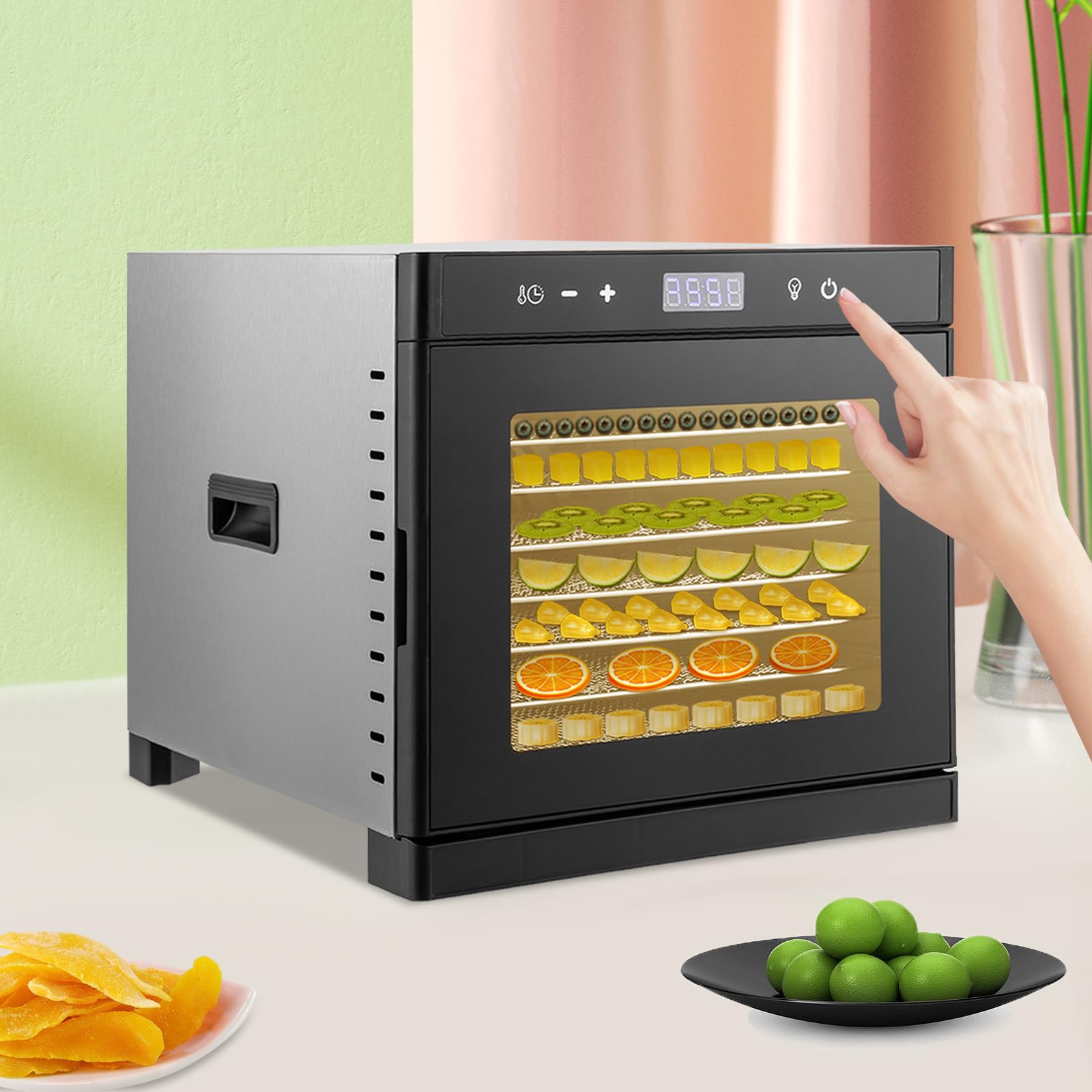 Komercyjna suszarka do żywności 8 tacek 1000 W, regulowany regulator czasowy i regulacja temperatury, suszarka ze stali nierdzewnej do suszonego mięsa, ziół, wołowiny