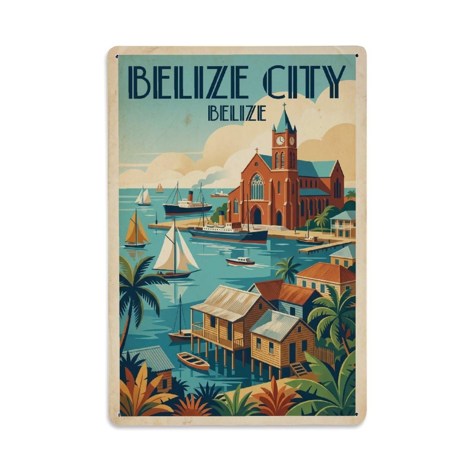 Travel Retro Belize Belize City Metal Tin Sign