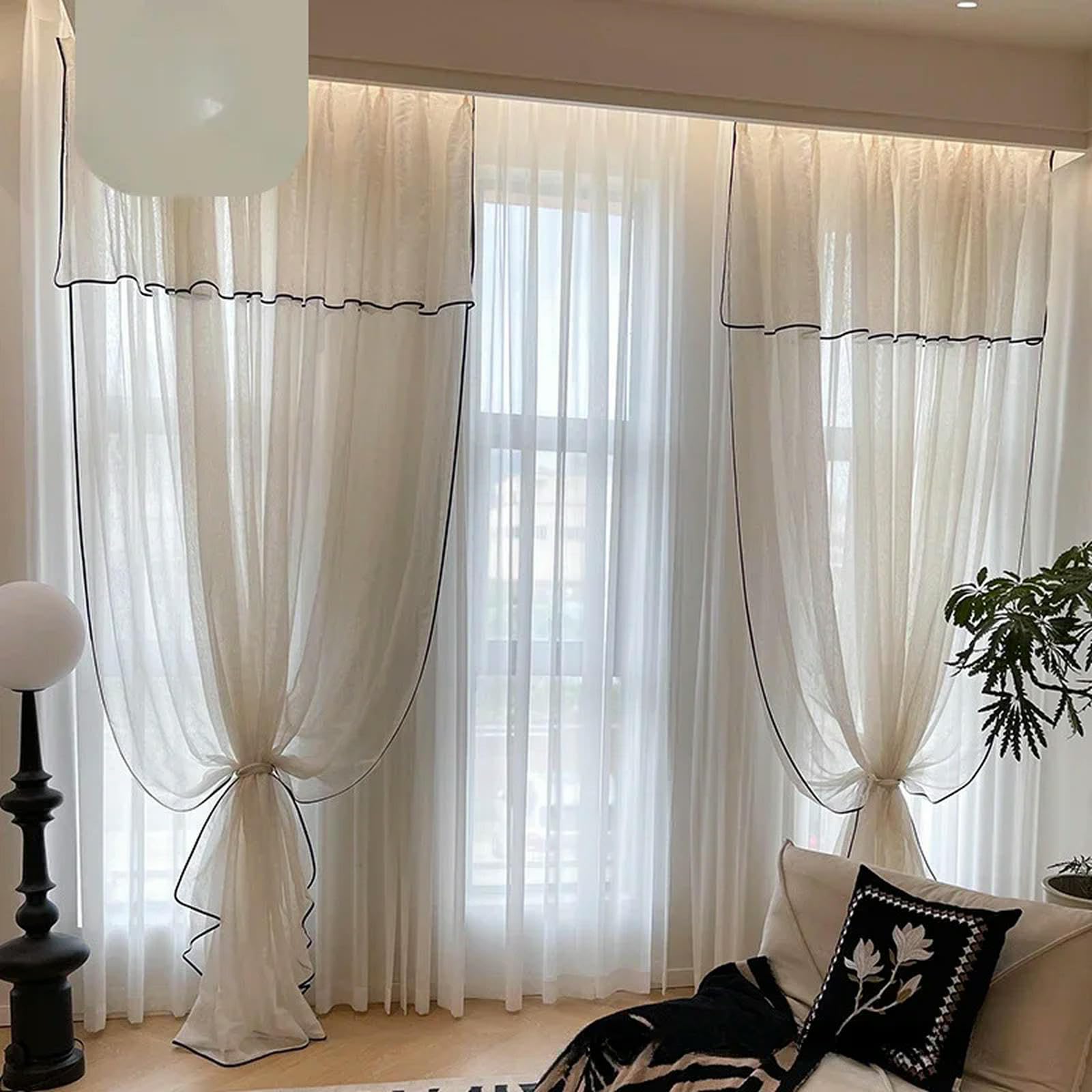Kremowe lniane białe tiulowe zasłony zaciemniające do salonu sypialni jadalni na balkon - eleganckie zasłony okienne z gazy stylowe zasłony na drzwi