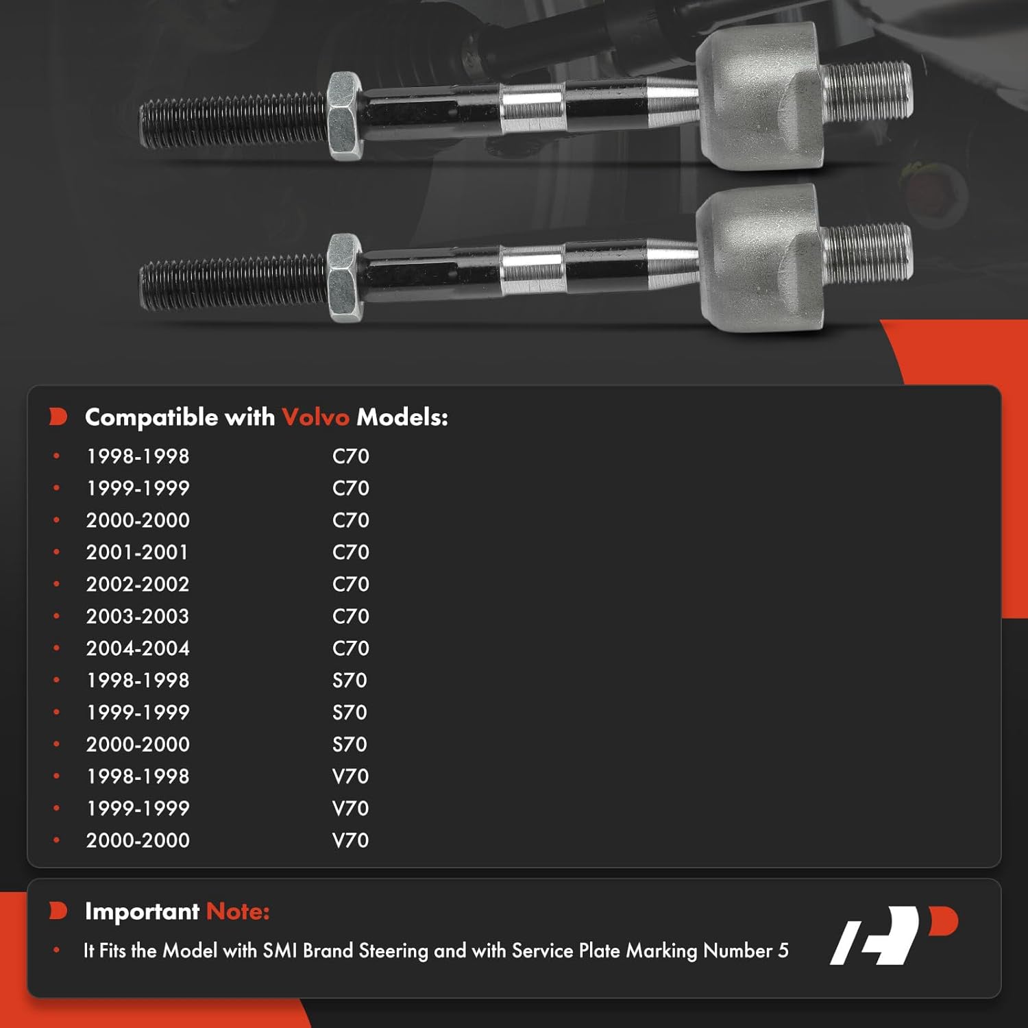 A-Premium 2 x Front Inner Tie Rod Ends, Compatible with Volvo C70 1998-2004, S70 1998-2000, V70 1998-2000