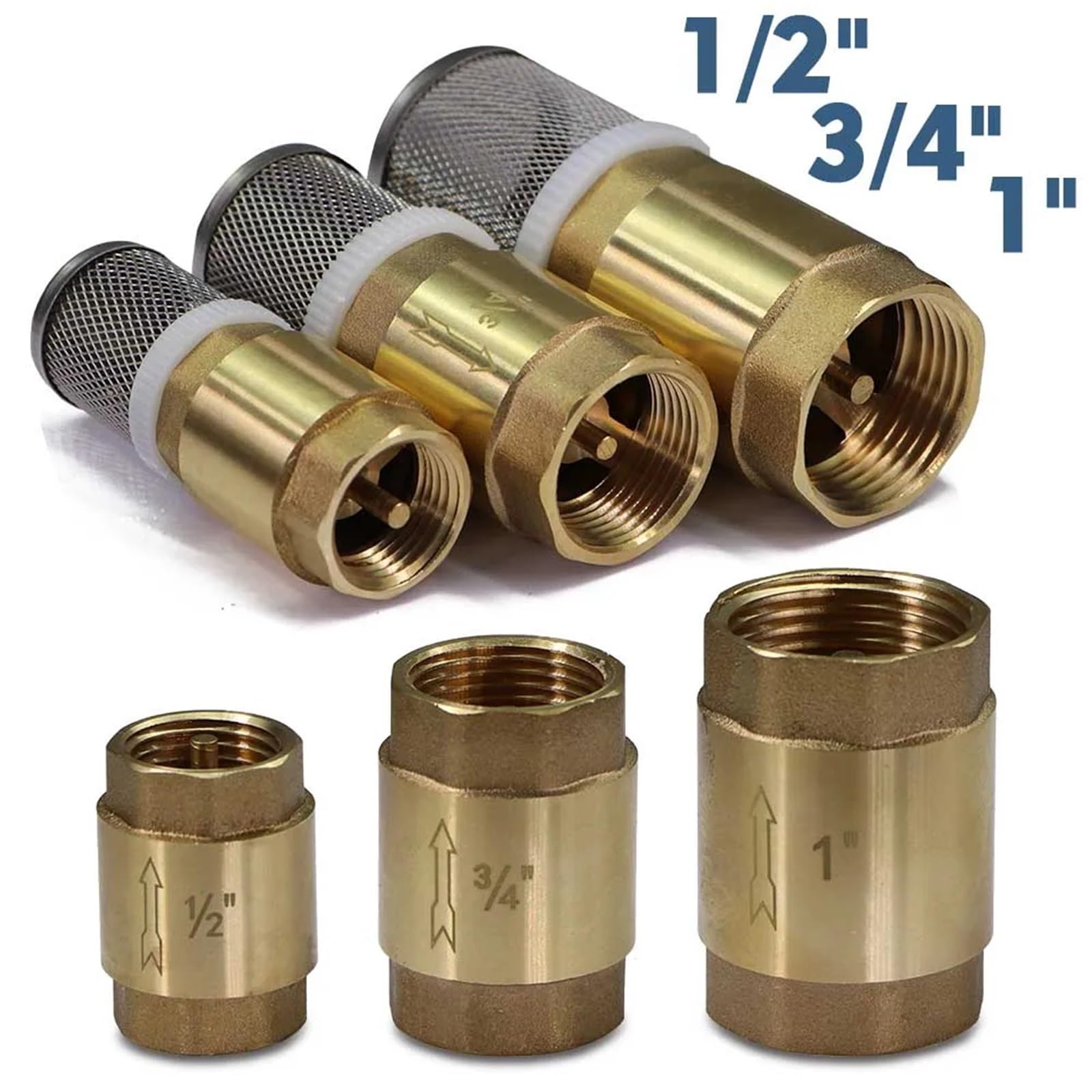 Válvula de retención de latón de 1/2" 3/4" 1" con filtro de reflujo - Bomba autocebante unidireccional for aplicaciones de plomería 1 pieza(1/2 Inch Check Valve)