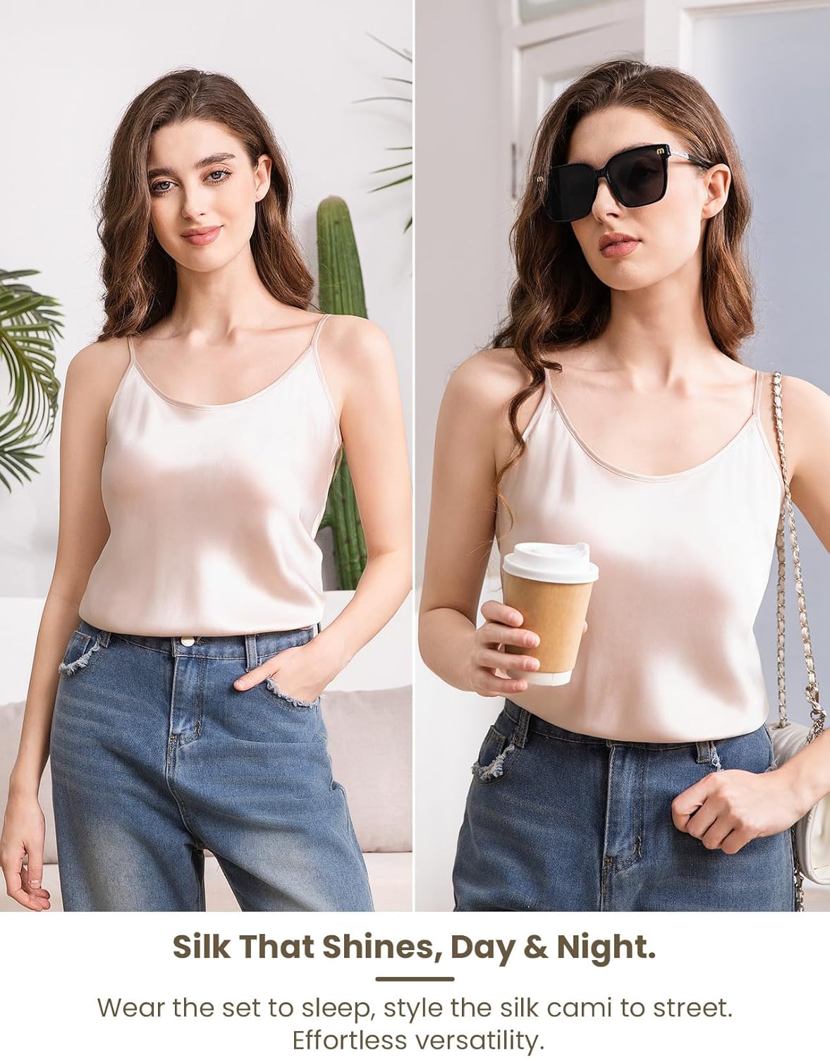 THXSILK 100% Mulberry Silk Women Cami Pajama Set, Tank Top with Shorts Sleepwear, Adjustable Spaghetti Straps, Luxury Pj Set - Image 5