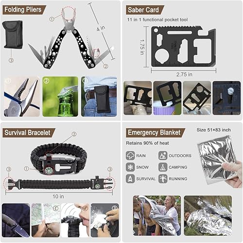 Miniatura 5 de Kit de supervivencia de emergencia de 238 piezas y kit de primeros auxilios herramienta profesional de supervivencia con bolsa táctica Molle y