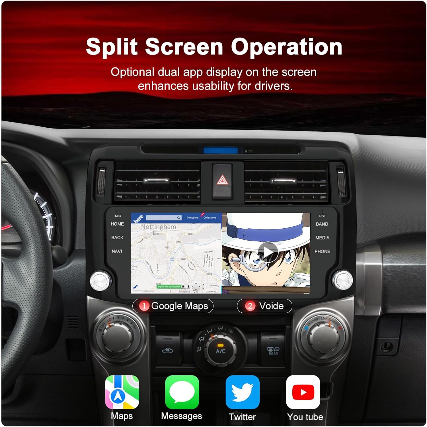 4+64GB Car Radio for Toyota 4 Runner 2010-2019,10.33''QLED Screen with Wireless CarPlay Android Auto,Android 12 Head Unit,Fm/Am, GPS,Bluetooth (Black 4+64)