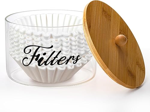 Miniatura 1 de Soporte para filtro de café con tapa de bambú, cesta dispensadora de filtro de café de granja para mostrador, contenedor de almacenamiento de filtro