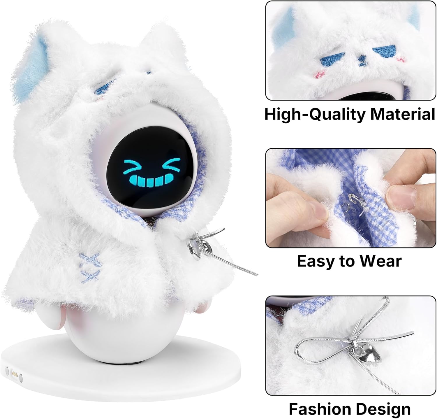 White Cape, Compatible with Eilik Robot, Cute Outfit with Blue Ear Decorations and A Silver Bow
