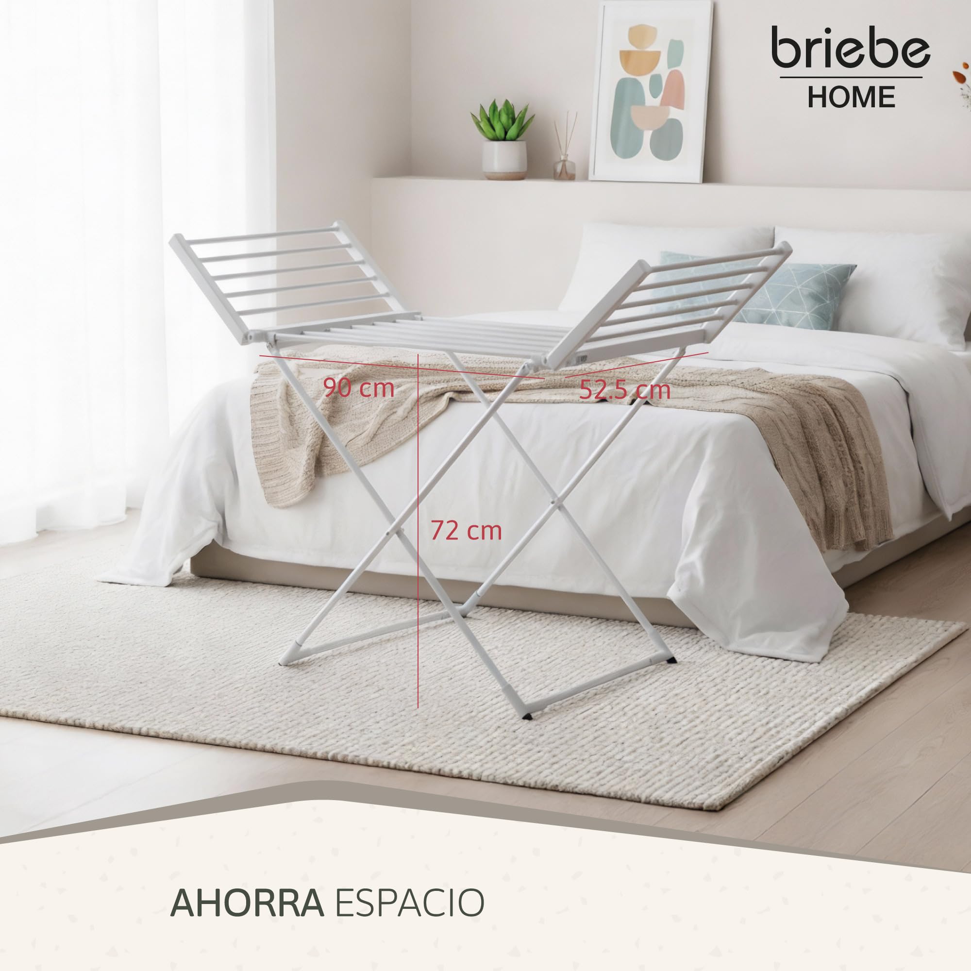 briebe Tendedero Eléctrico Plegable Ropa | Bajo Consumo 18 Calentadores | Secado Rápido y Eficaz | Compacto, Ligero y Portátil | Ahorra Espacio | Interiores | Aluminio