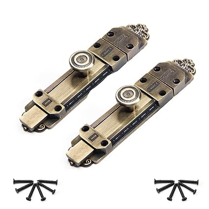 Yinpecly Antique Latch Slide Bolt Latch 140mm Length Zinc Alloy Sliding Door Latch Barrel Bolt Cabinet Lock for Inside Door and Extra Front Door Lock Green Patina Tone 2PCS