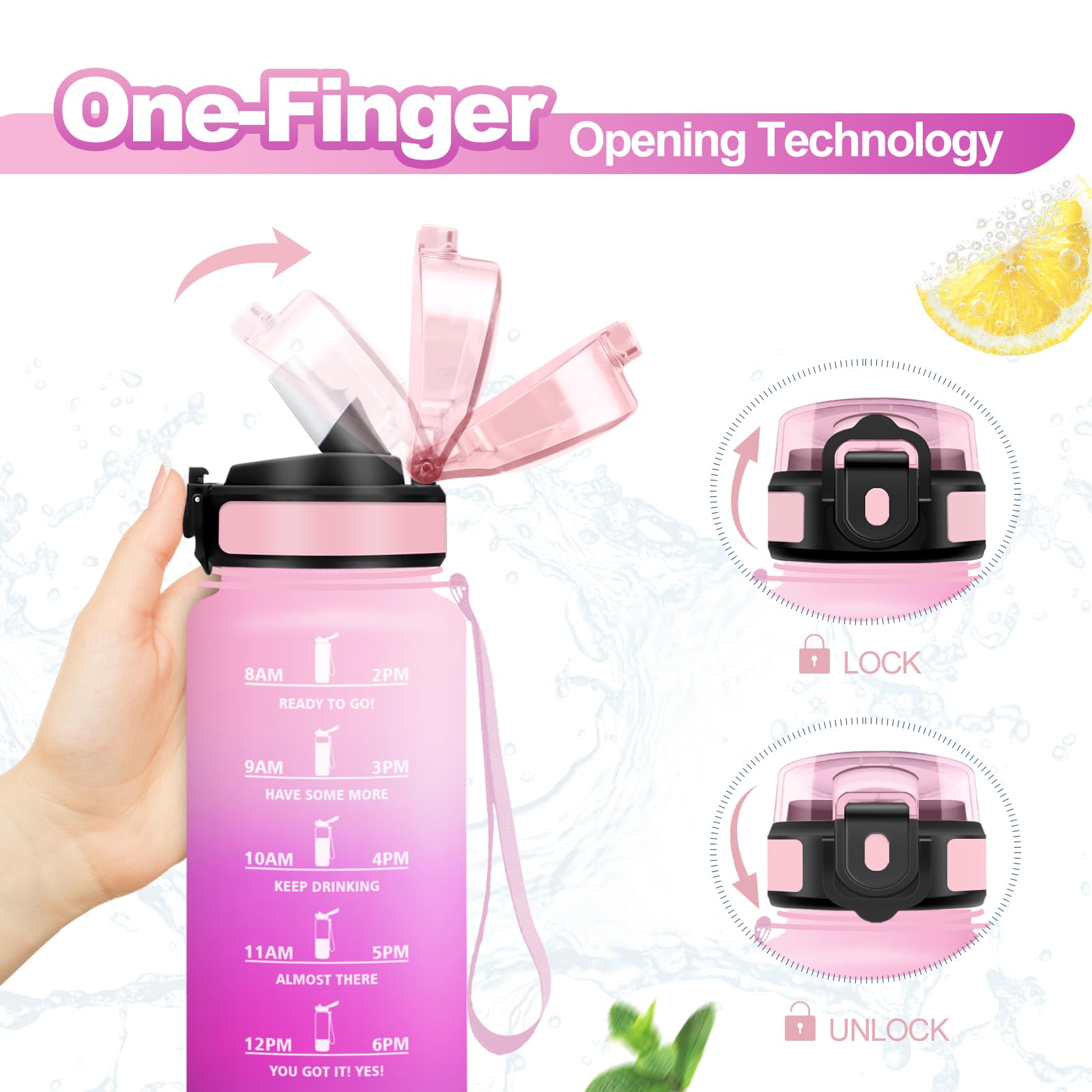 Borraccia 500ml, Bottiglia con Indicatore del Tempo Motivazionale, Bottiglia con Cannuccia, Riutilizzabile, Borraccia senza BPA, A Prova di Perdite, per Bambini, Scuola, Ufficio, Gym, Picnic