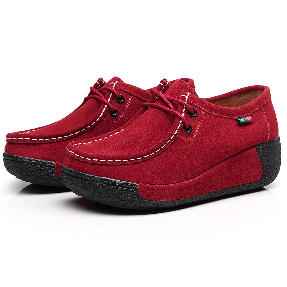 rismart Mujer Zapatos Formal Plataforma Oculto Tacón Cuña Gamuza Zapatillas De Moda
