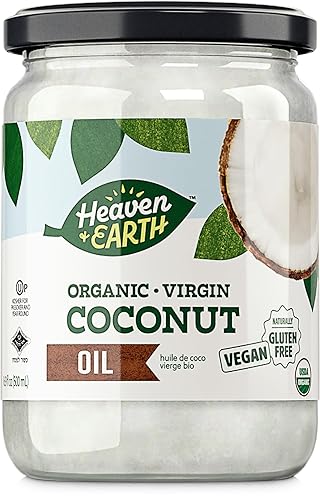 Heaven & Earth Aceite de coco virgen orgánico sin refinar de USDA, 16 onzas, tarro de vidrio, prensado en frío, aceite de coco para cocinar, cabello
