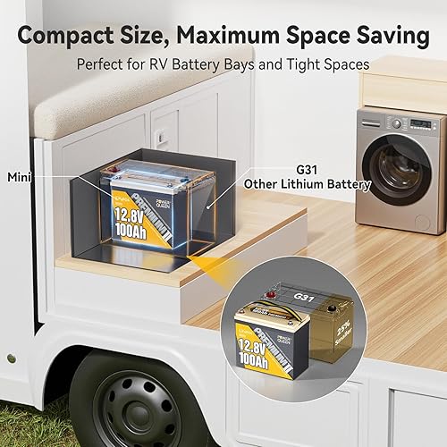 Miniatura 3 de Power Queen Paquete de 2 mini baterías de litio LiFePO4, batería de 12 V 100 Ah con BMS integrado de 100 A, energía de 1280 Wh, hasta 15000 ciclos,