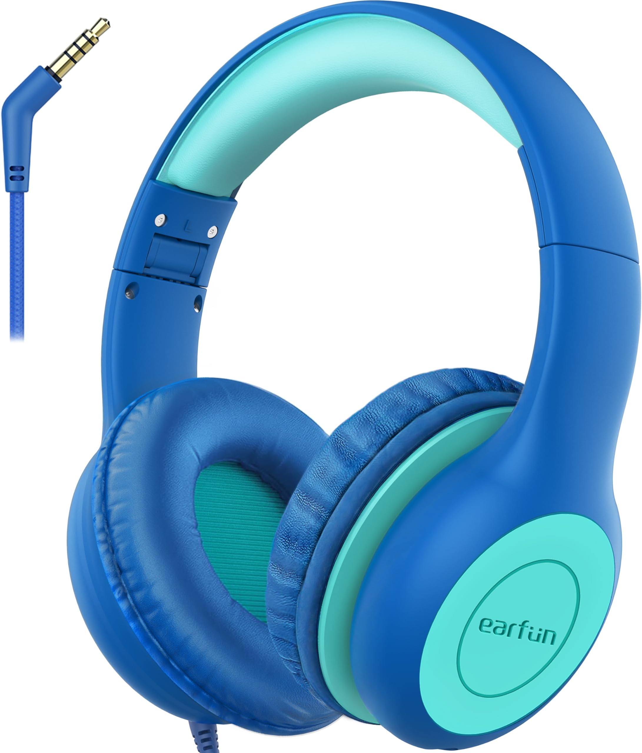 EarFun Kids Headphones Wired, Foldable Headphones for kids, 85dB Volume Limiter, Sharing Function, Stereo Sound, Adjustable Headband, Wired Children Headphone for School/Travel/Phone, Blue Green