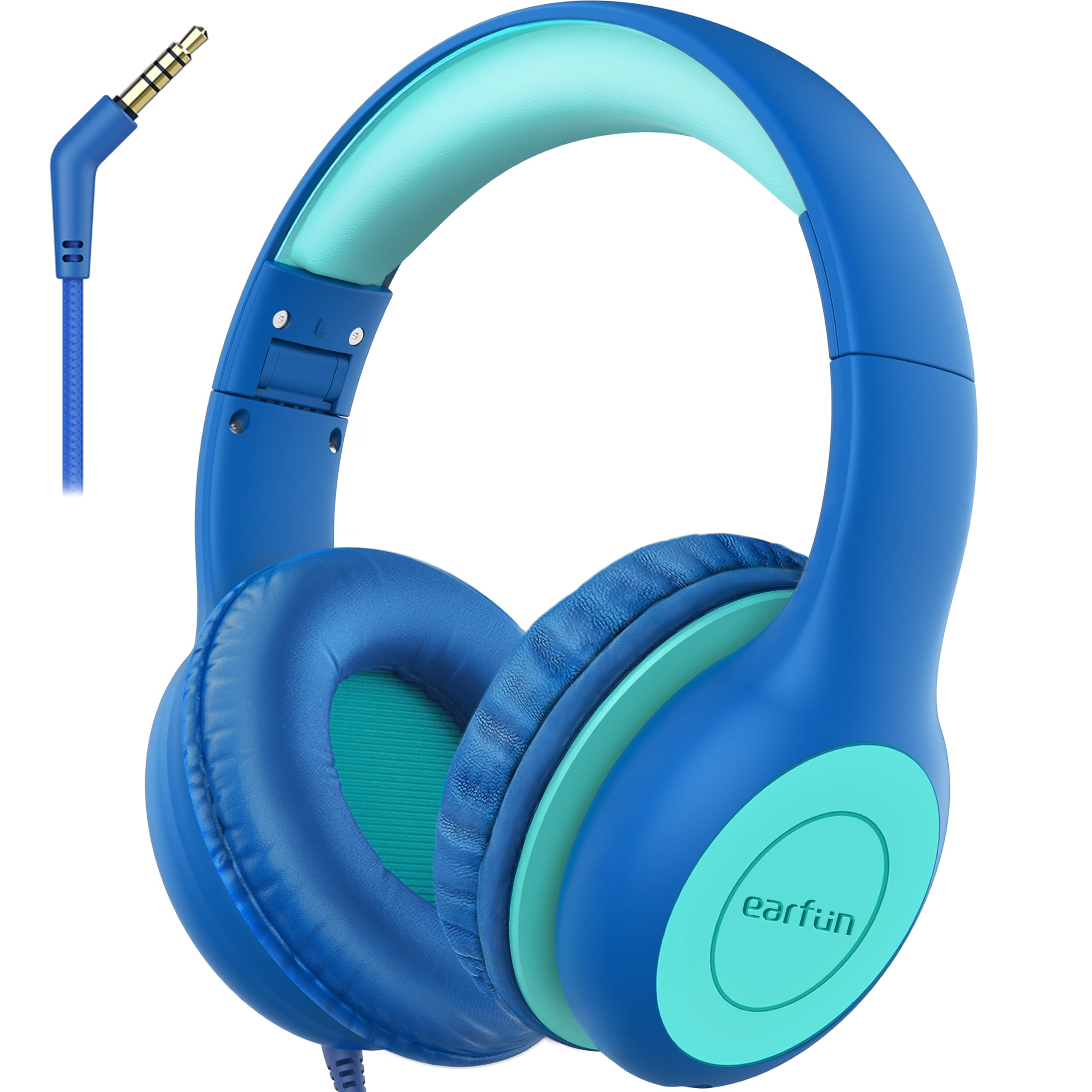 EarFun Kinder Kopfhörer, Kopfhörer Kinder mit Kabel, 85dB Lautstärkenbegrenzer, Audio-Sharing, Faltbare, Einstellbar, Stereo Sound, Over Ear Kinderkopfhörer für Schule / Tablet / PC, Blau