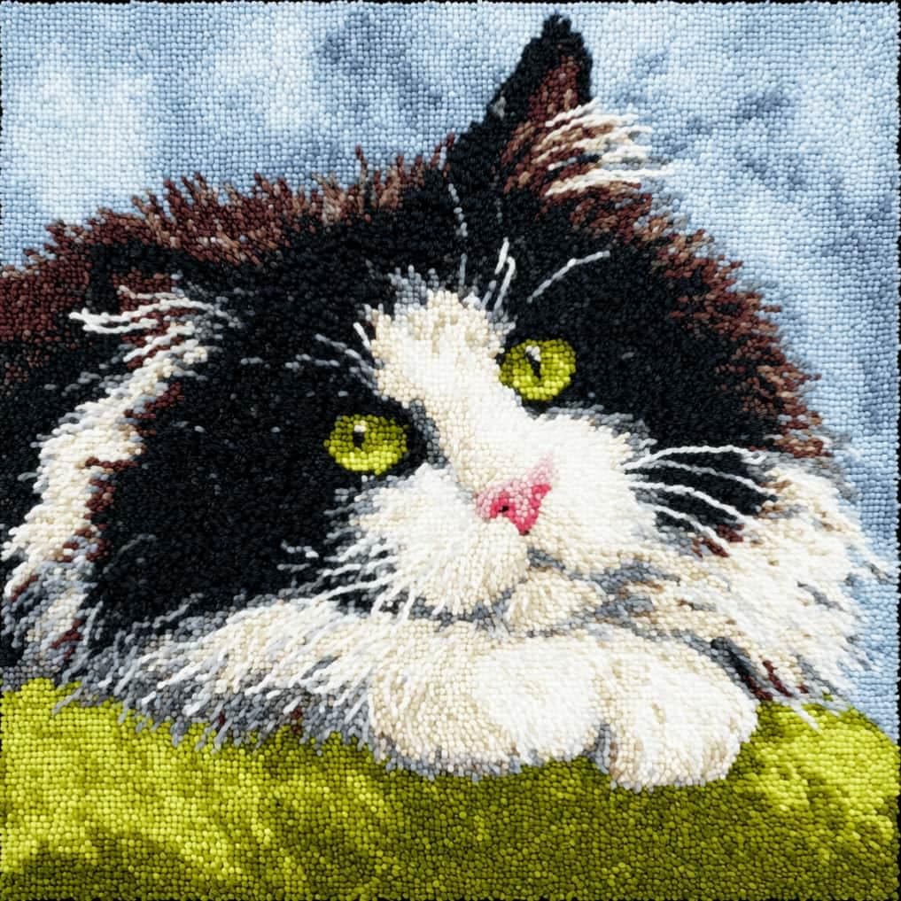 kitphoenix Latch Hook Kit Cushion Cat 43X43Cm Handmade Knitted Cushion Material Package,Beginner Friendly DIY Craft Set,Home Decor Pillow