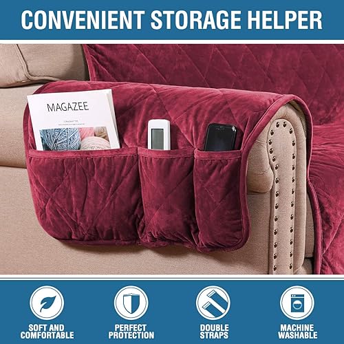 Miniatura 7 de H.VERSAILTEX Fundas acolchadas de terciopelo grueso para silla reclinable, funda de sillón reclinable, funda de sofá reclinable con respaldo