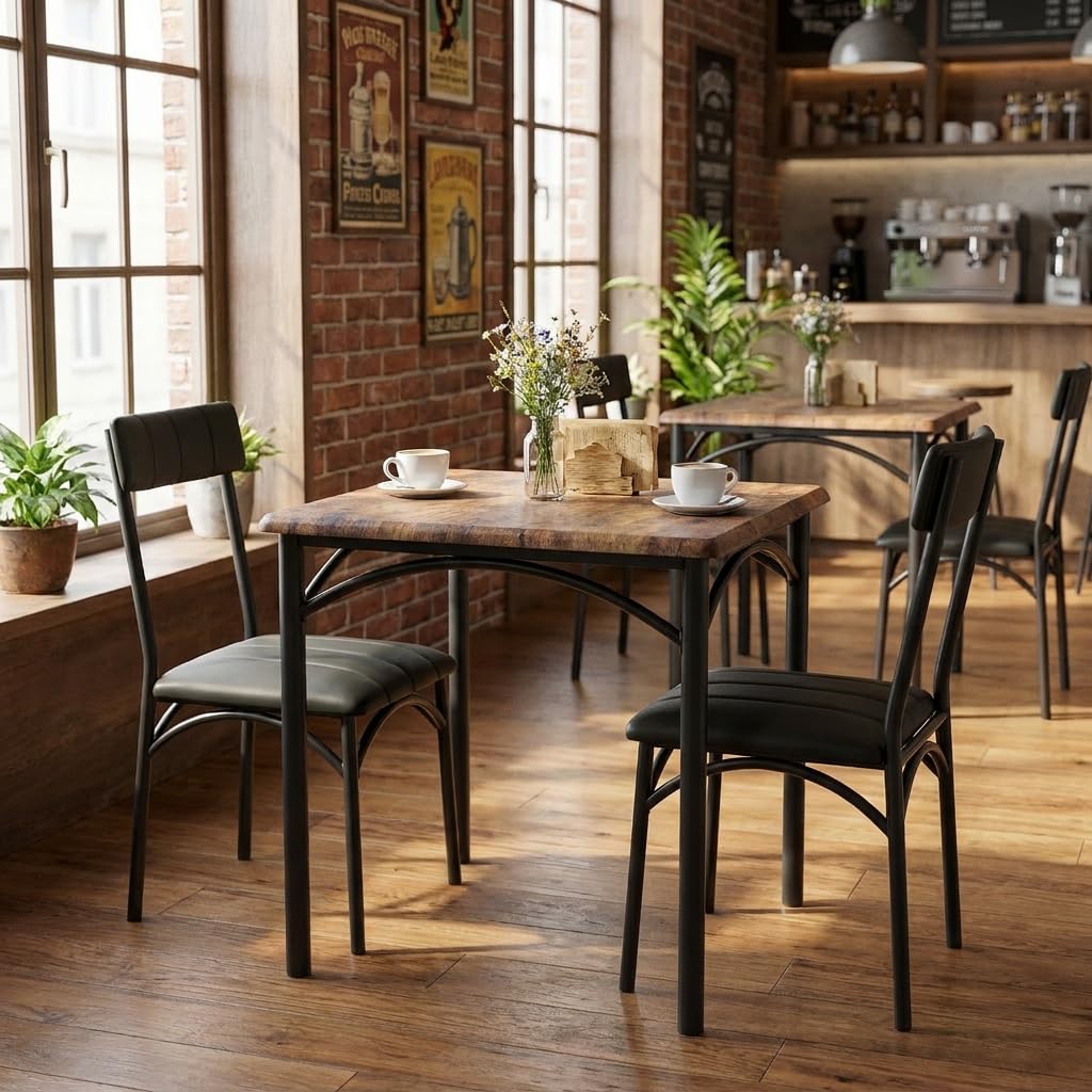 GarveeHome Kompaktes 3-teiliges Esszimmer-Set für 2 Personen – Quadratischer Küchentisch mit 2 gepolsterten Stühlen – Platzsparendes Essgruppenset