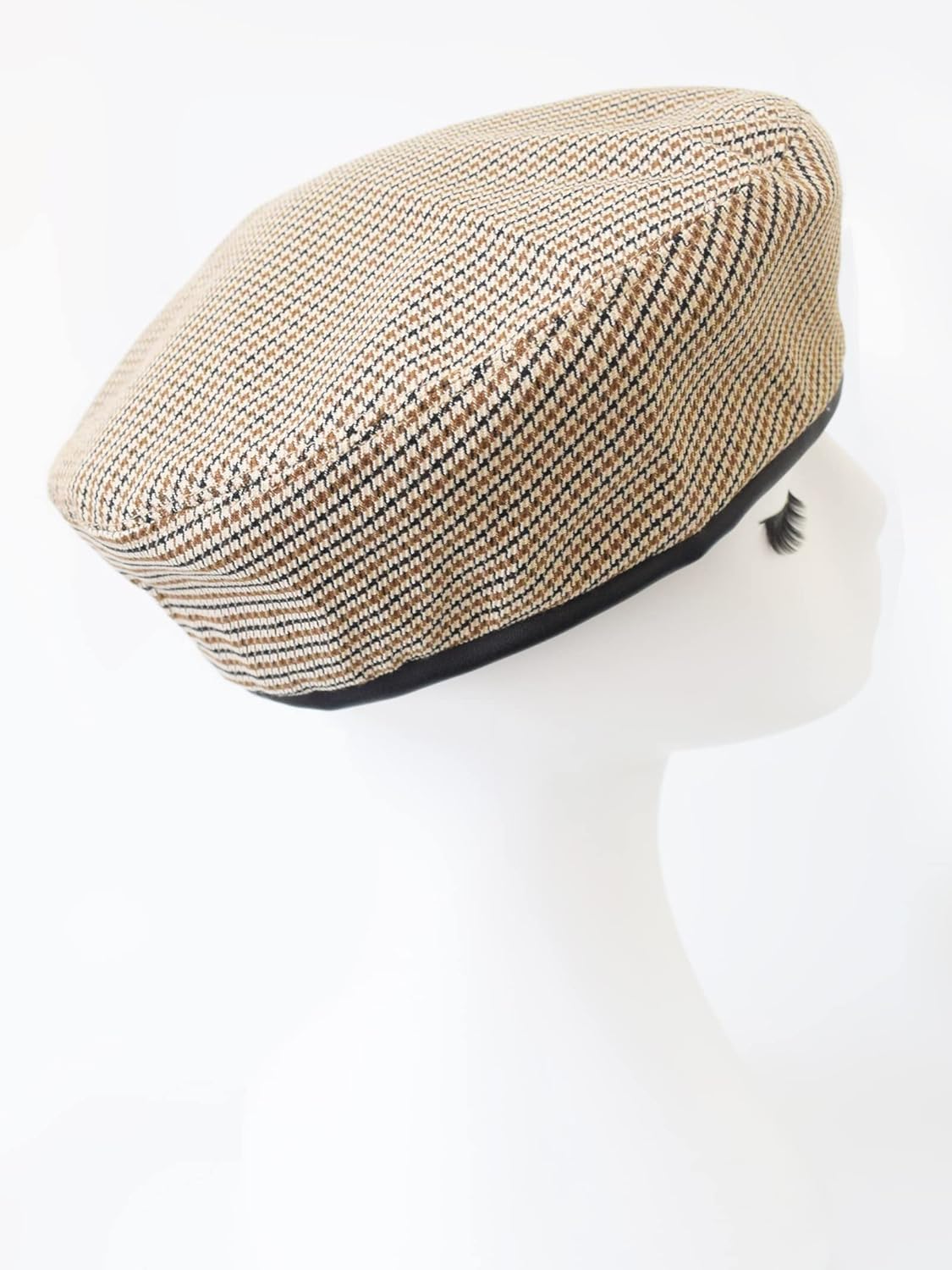 Women Classic Houndstooth Beret with PU Leather Edge, Chic Flat Artist Beanie Hats for Summer Spring - Image 7