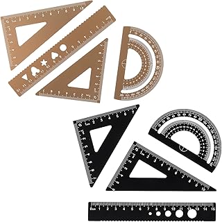Prasacco 8 Pieces Metal Protractor, Geometry Set Aluminum Ruler Metal Set Square Triangle Ruler Drafting Triangles Triangle Ruler Measuring Ruler Drawing Set Geometry Set Drafting Ruler
