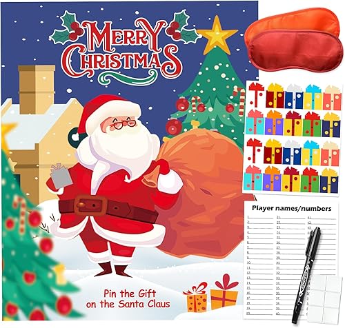 Miniatura 1 de PARTYLOUD Juegos de fiesta de Navidad, pin el regalo en el juego de Papá Noel, juegos de Navidad, suministros de juegos de fiesta de Navidad para