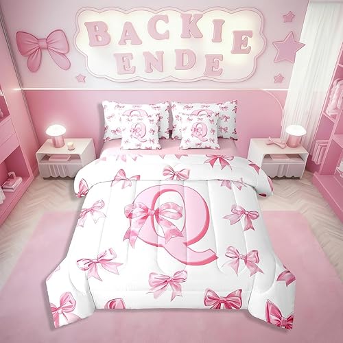Erosebridal Pink Dreamy Princess Style Bedding Set for Kids Girls Teen,Initial L