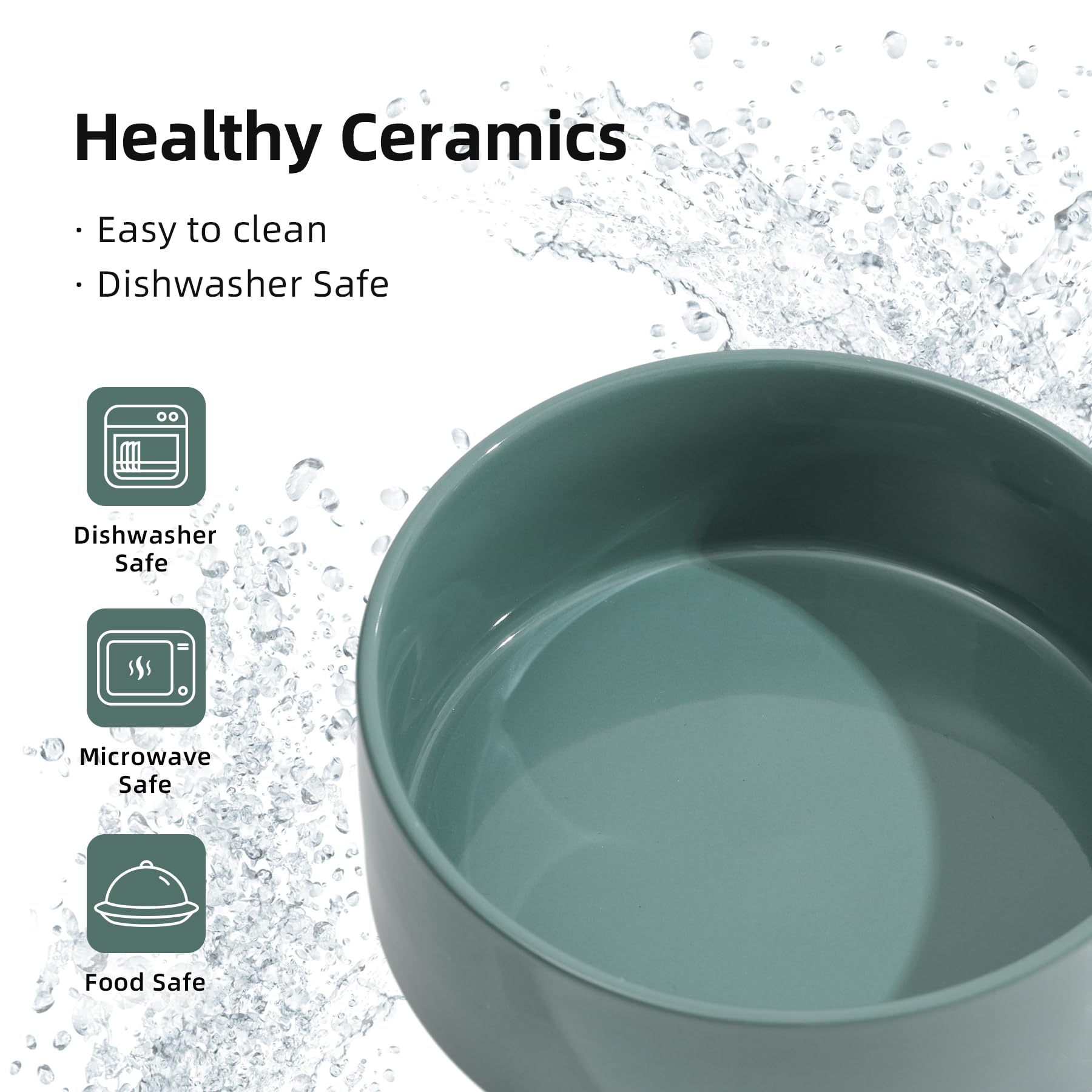 Havniva Ceramic Raised Dog Bowl for Medium and Large Breed Dog Dish Pet Food and Water Bowl (Single Bowl - Dark Green, 8" D)