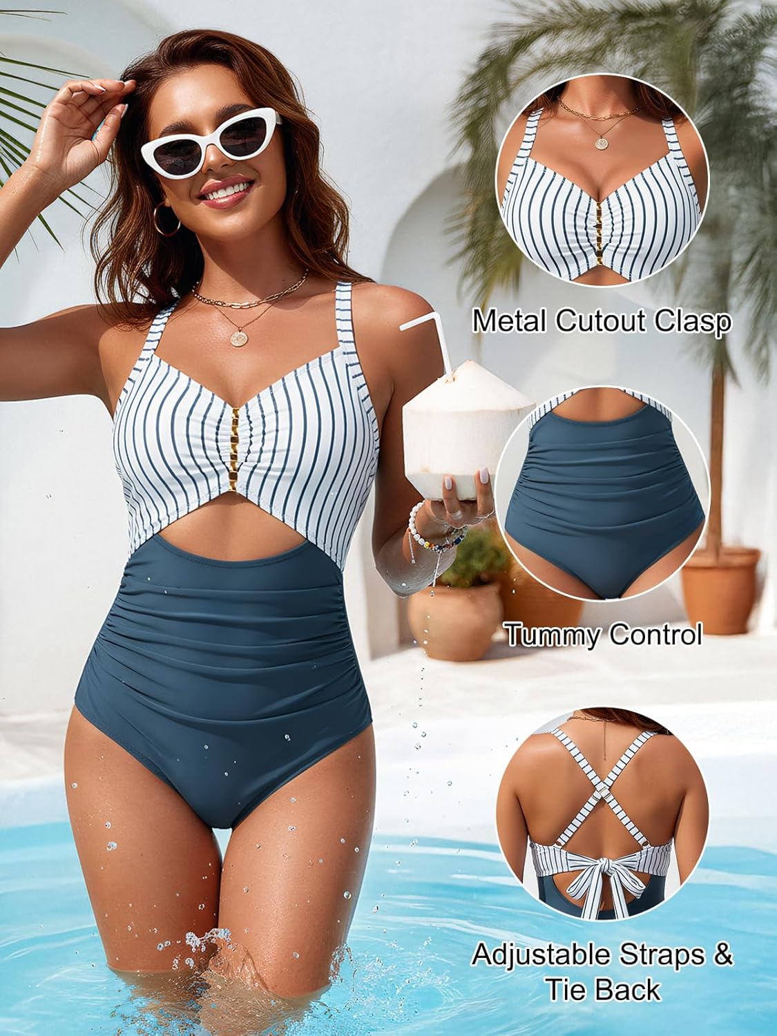 Blooming Jelly Womens One Piece Metal Cut Out Swimsuit Tummy Control Ruched Bathing Suit Full Coverage Slimming Swimwear 2026 - Image 4