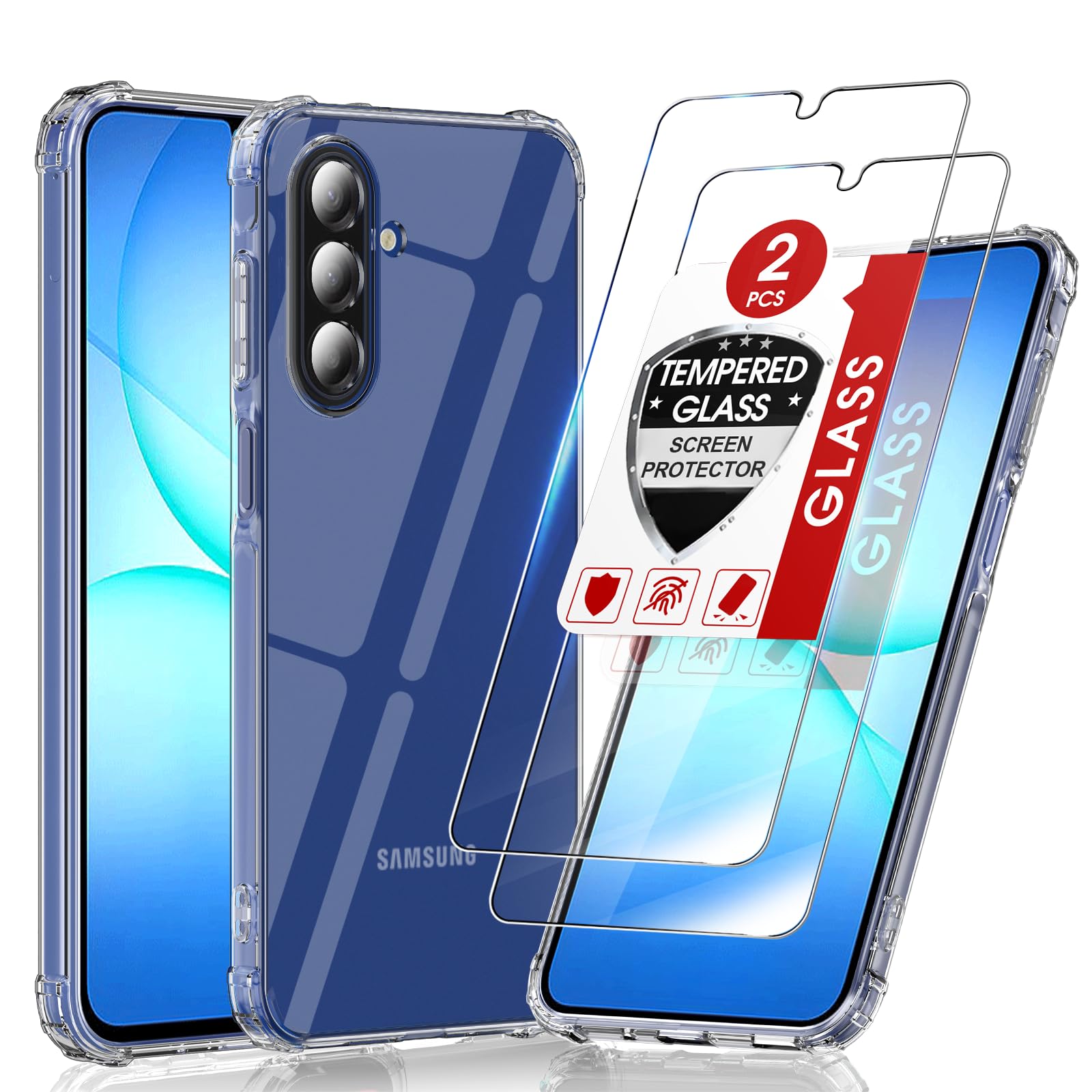 LeYi Etui do Samsung A17 5G/A 17 5G z 2 szkłem hartowanym, ochrona aparatu Etui na aparat Miękki silikonowy TPU zderzak oryginalny smukły odporny na wstrząsy futerał na telefon Samsung Galaxy A17 5G