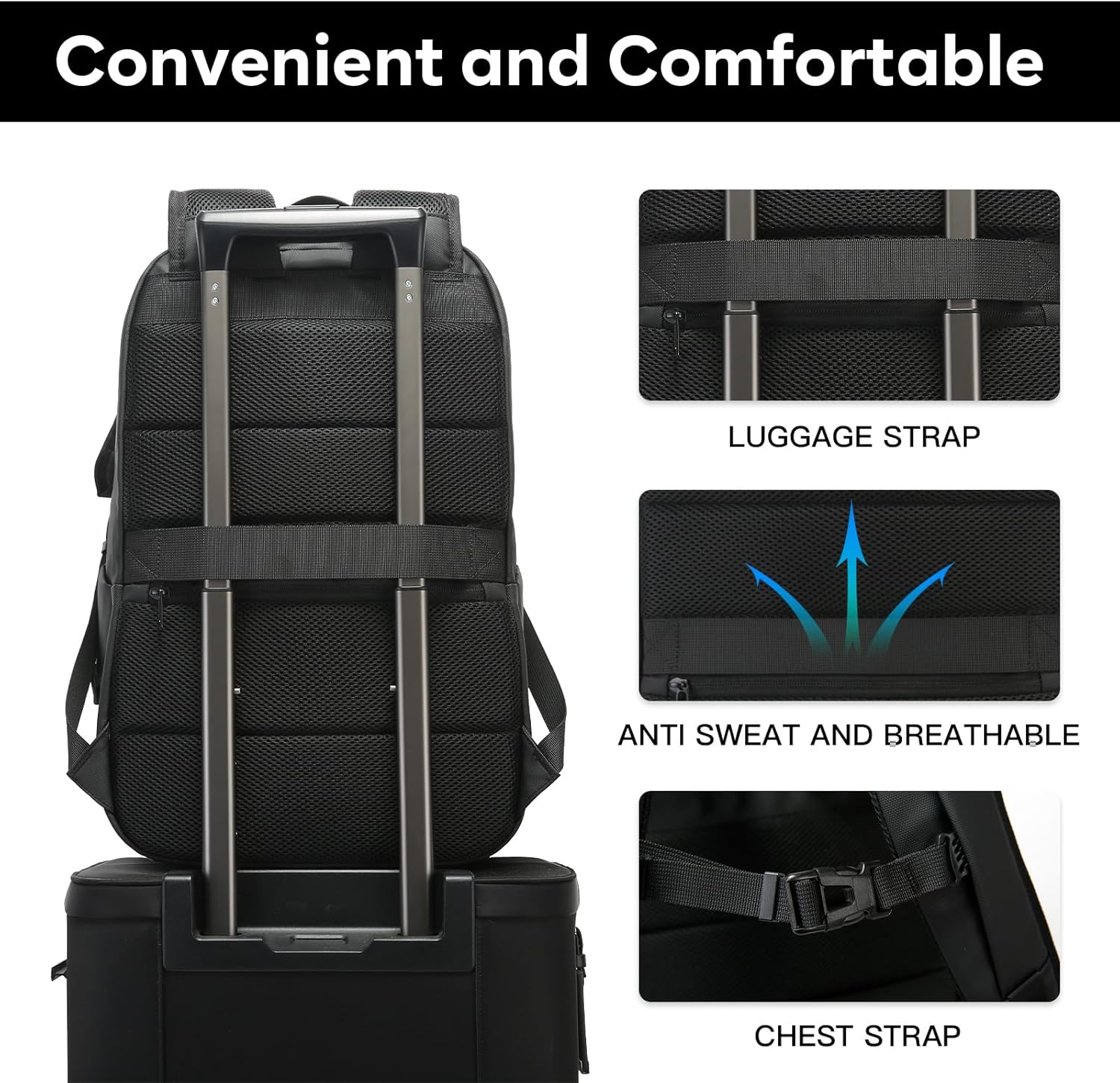 BANGE Business Smart Backpack for Men and Women，can holds 15.6 Inches Laptop Backpack, Waterproof Commute Work Travel Backpack, Flight Carry-On (black) - Image 7