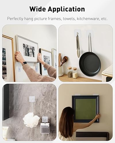 Miniatura 9 de Uniclife 20 ganchos autoadhesivos para fotos de 40 libras de carga de 2.64 pulgadas, ganchos de pared adhesivos sin clavos, ganchos de pared
