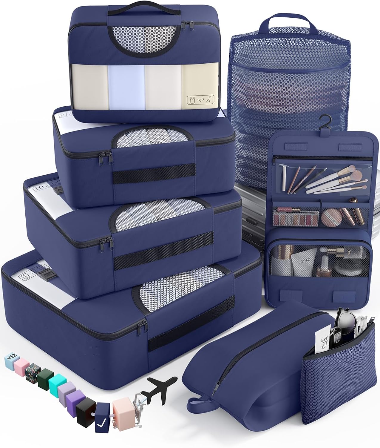 Veken 8 Set Packing Cubes for Travel Essentials, Suitcase Organizer Bags in 4 Sizes, Carry-On Luggage Accessories with Large Laundry & Hanging Toiletry Bag, Must-Have for Airplane, Road Trip & Camping