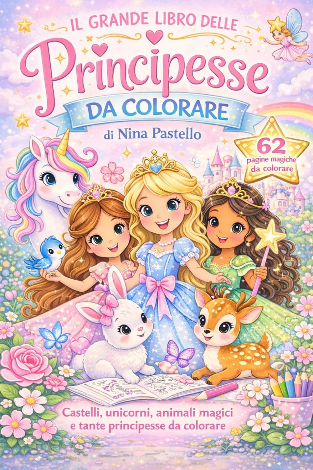 Il Grande libro delle principesse da colorare: Castelli, unicorni, animali magici e tante principesse - 62 dolci disegni facili da colorare!
