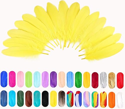 Miniatura 4 de FeelfunFeather 120 plumas de ganso amarillas de 6 a 8 pulgadas, 5.9-7.9 in, decorativas, naturales, plumas de ganso Nagoire a granel para