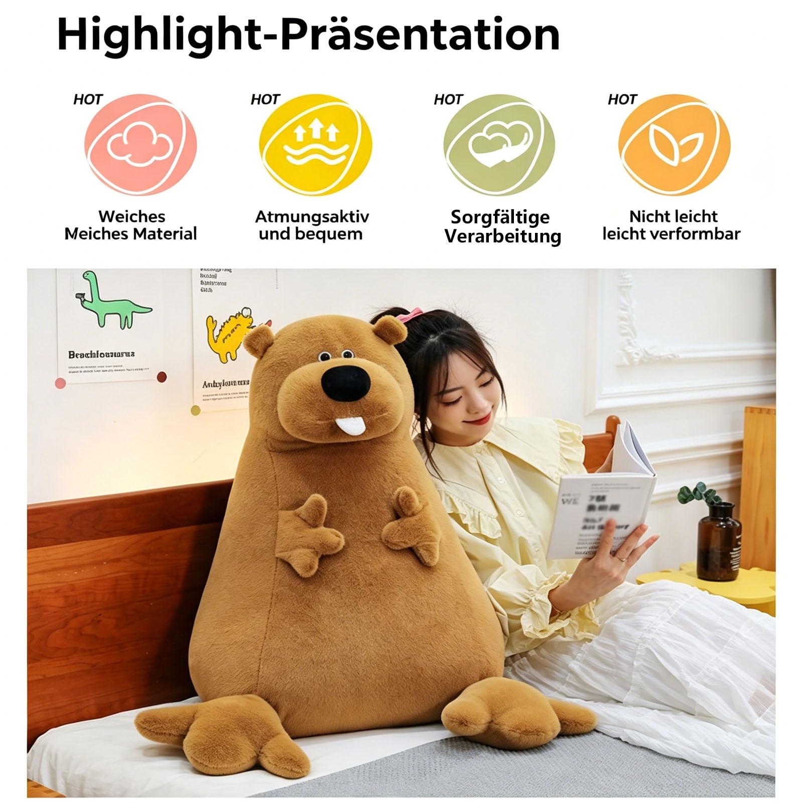 Eisbär Plüschtier Weiß, Murmeltier Plüschtier, Riesige Kuschel Teddybär Kuscheltier, Flauschiger Stofftier zum Spielen, Teddybär gefülltes Tier Plüsch Spielzeug Geschenk für Kind Freundin (60cm,Weiß)