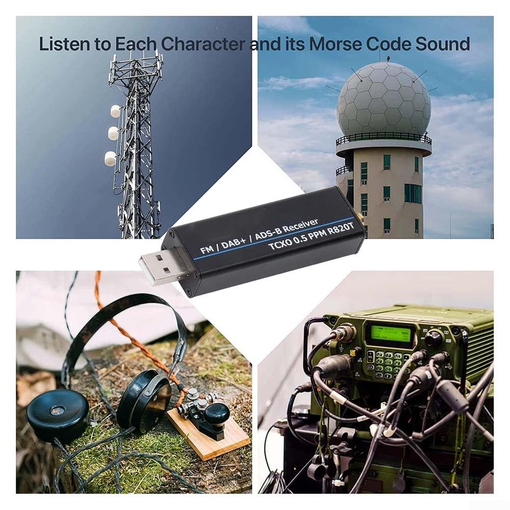 Récepteur USB RTL-SDR, 100 KHz-1766 MHz RTL2832U R820T2 0,5 PPM TCXO Radio Scanner pour antenne radio définie par logiciel
