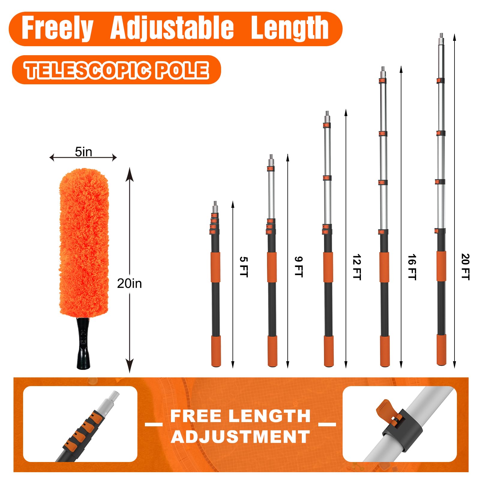 SISUPASSIE Kit per spolverare piume estensibili da 6 m, kit per pulire pareti e finestre con asta estensibile professionale, spolverino lavabile a lungo raggio per la pulizia di finestre, ragnatele e