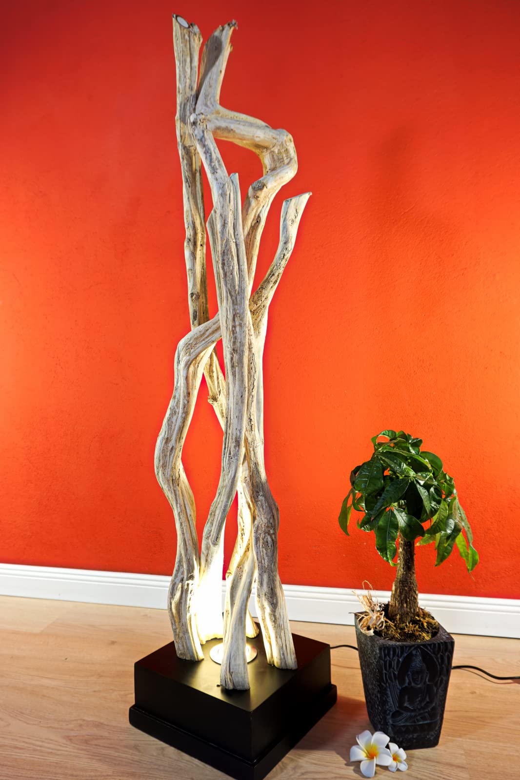 Kinaree Lampadaire Lianen en bois Keke - 120 cm - Éclairage liane naturel, Marron/Noir, 120x27x27cm