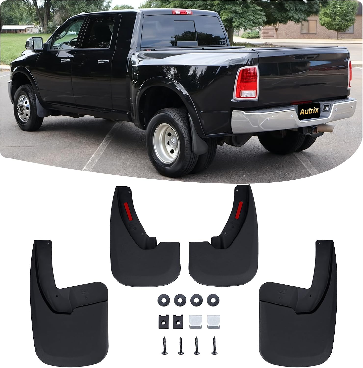 Mud Flaps Guards for 2009-2018 Dodge Ram 1500/2500/3500 Single Rear Wheels 2019-2024 Ram 1500 Classic,Splash Guards with OEM Fender Flares Front & Rear 4pcs Set Black
