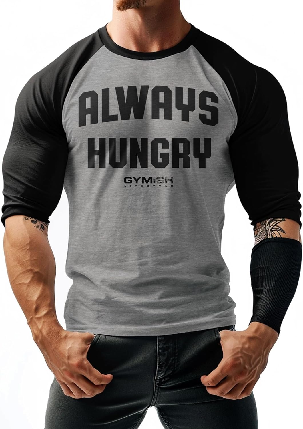 Always Hungry Raglan Gym T-Shirt, Bodybuilding 3/4 Sleeve Men's Workout Shirt