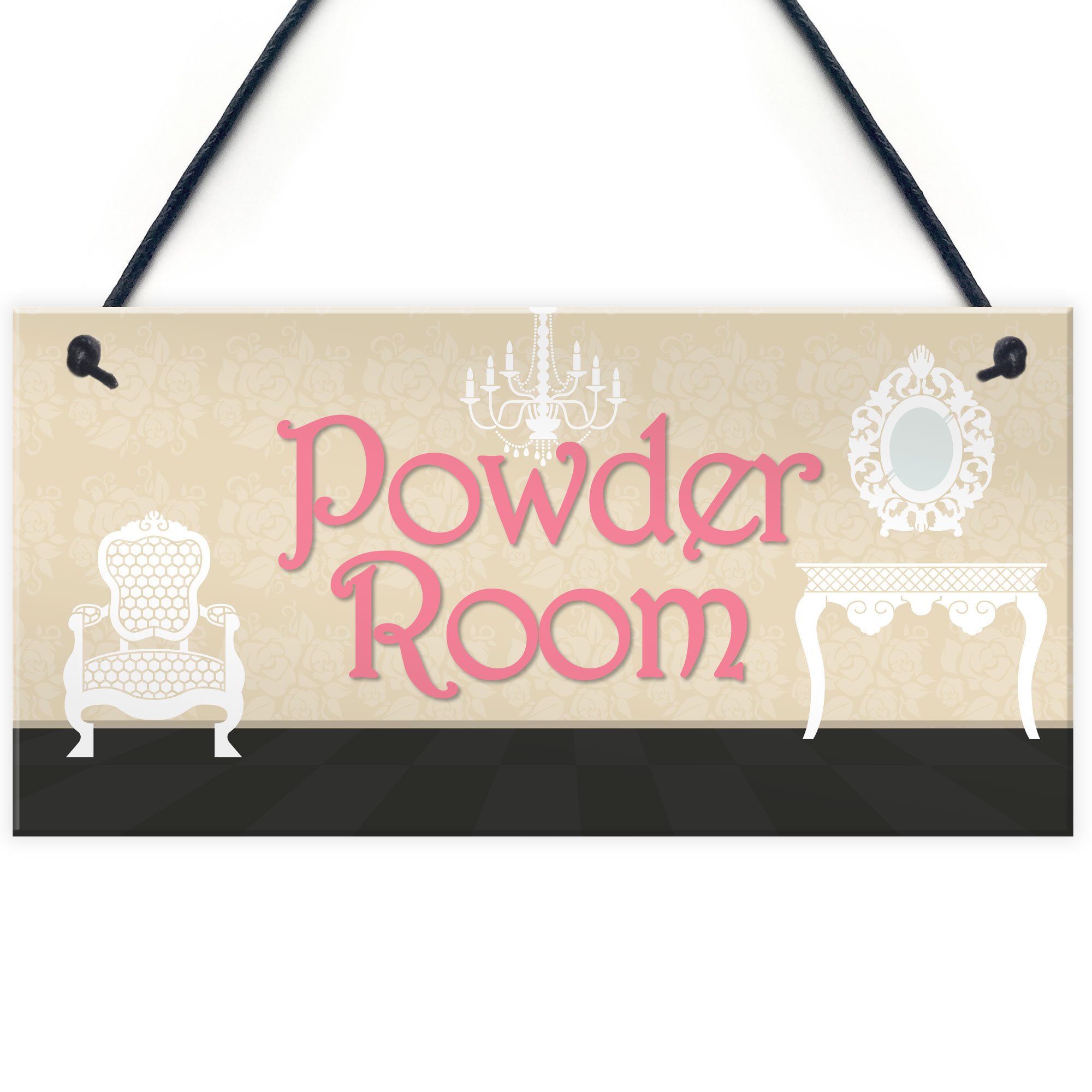Red Ocean Powder Room Vintage Shabby French Chic Bathroom Hanging Plaque Friend Gift Sign