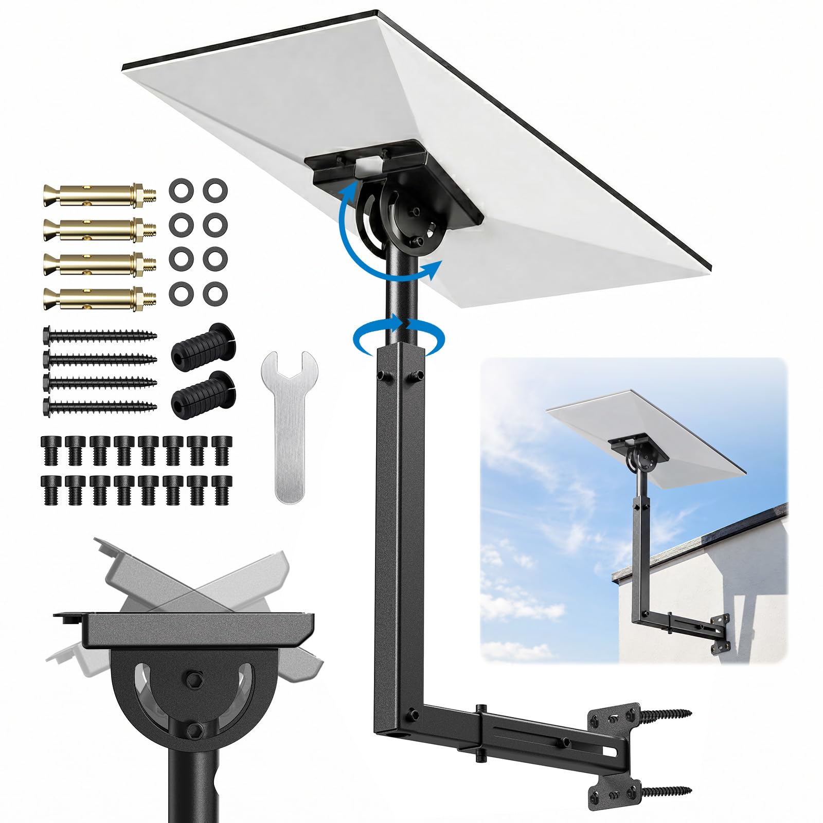 Support starlink, Gen 3 Starlink Wall Mount, 360° Adjustable, Extendable Telescopic Arm, + 2 Black cable starlink Protector Caps