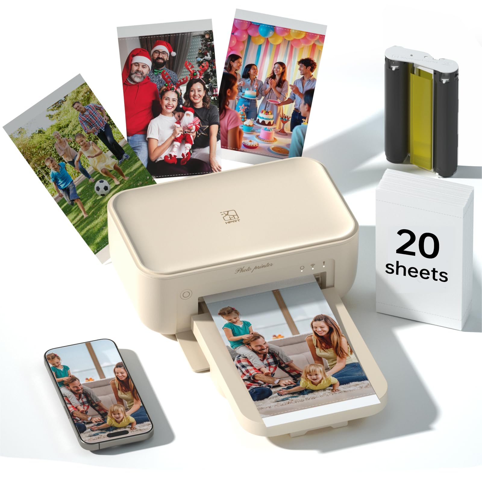 HPRT Photo Printer for iPhone/Android - Studio-Quality 4x6 Prints in 60s | Portable Dye Sublimation Picture Printer with 20 Sheets & 1 Ribbon | for Home, Travel & Gifts (Beige)-image-12