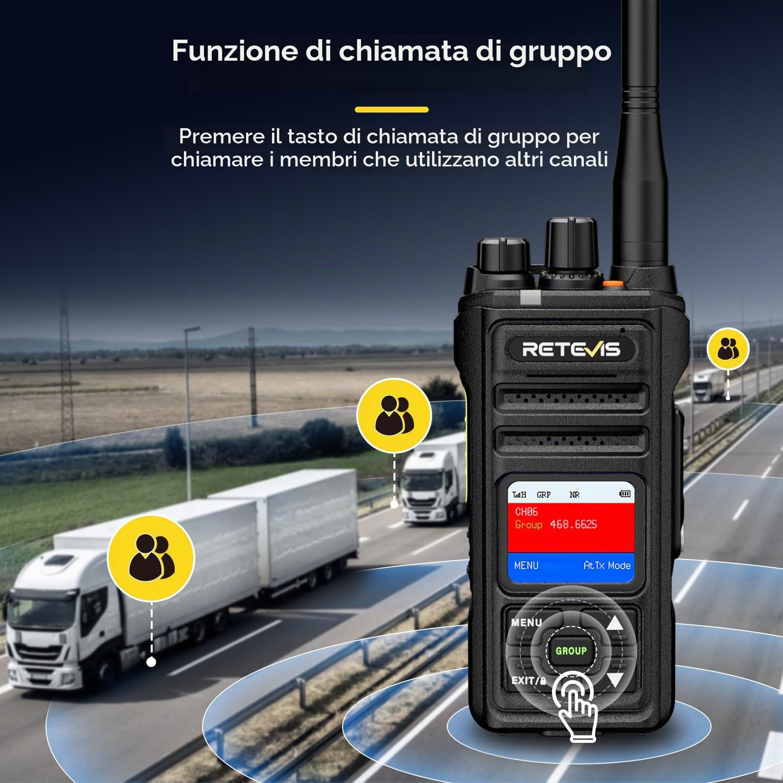 Retevis NR630S Walkie Talkie Lunga Distanza, Ricetrasmittenti Impermeabili IP67, Riduzione del Rumore AI da 2800 mAh, Chiamata di Gruppo LCD, Walkie Talkie Professionali per Logistica (Nero, 1 Pezzi)
