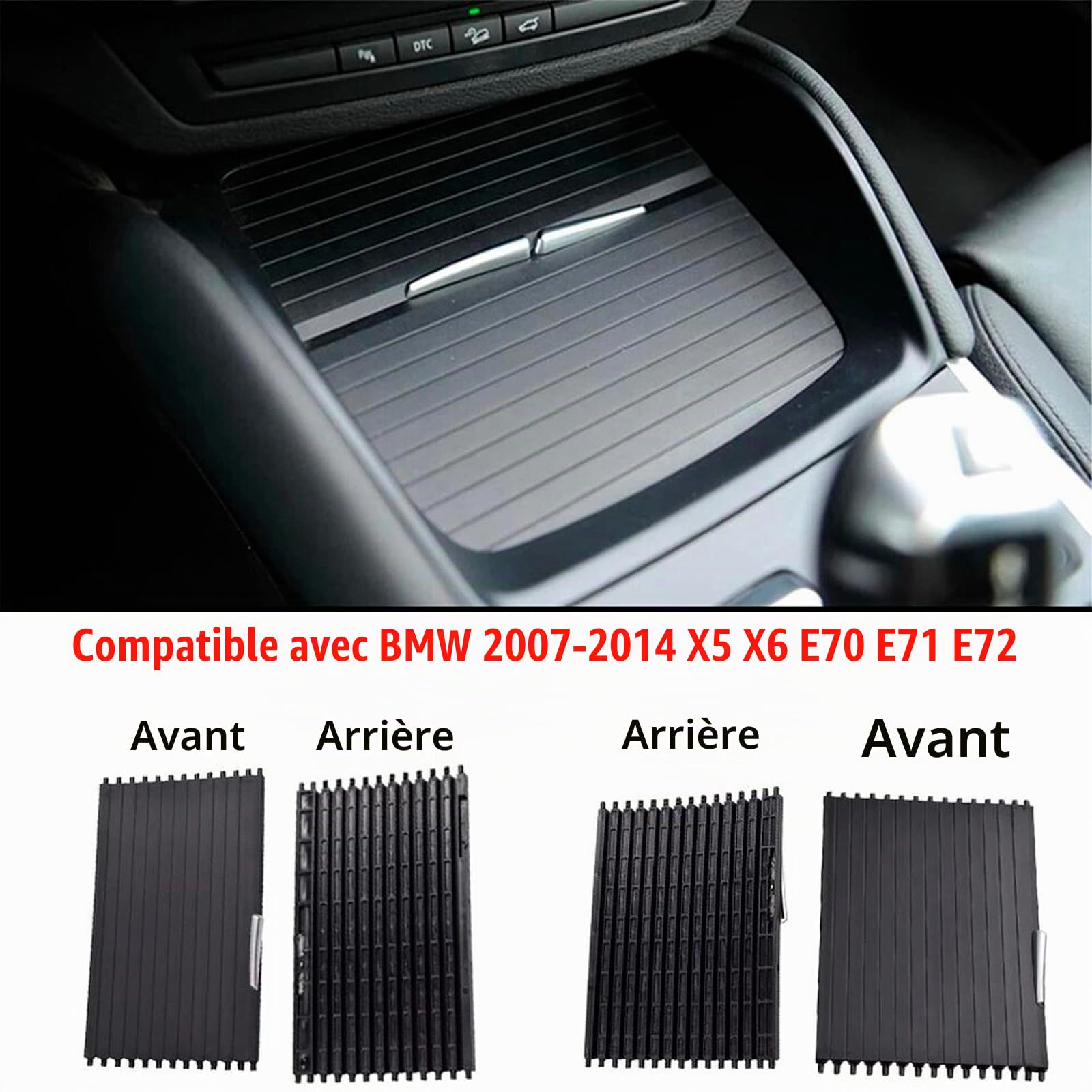 51166954943 Couvercle de Store Enrouleur pour Console Centrale Porte-gobelet intérieur de voiture Compatible avec BMW X5 X6 E70 E71 E72 2007 - 2014