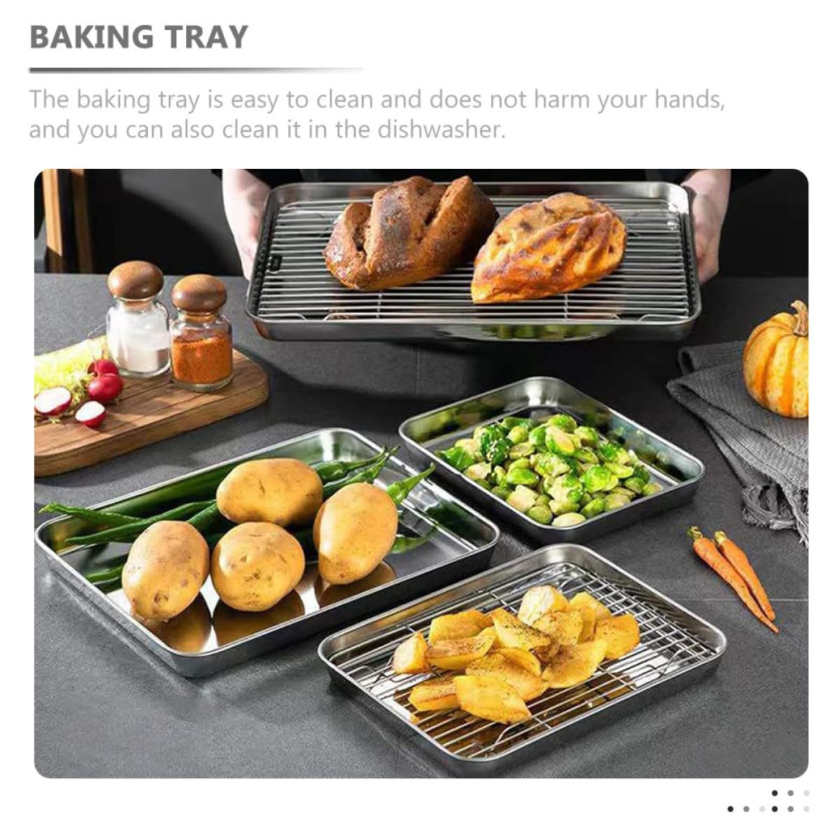 Backblech und Backrost aus Edelstahl Starkes Küchenzubehör für Camping und Backen Silbernes Camping Backblech mit Kühlfunktion für Haushalt und Outdoor Zufälliger Stil