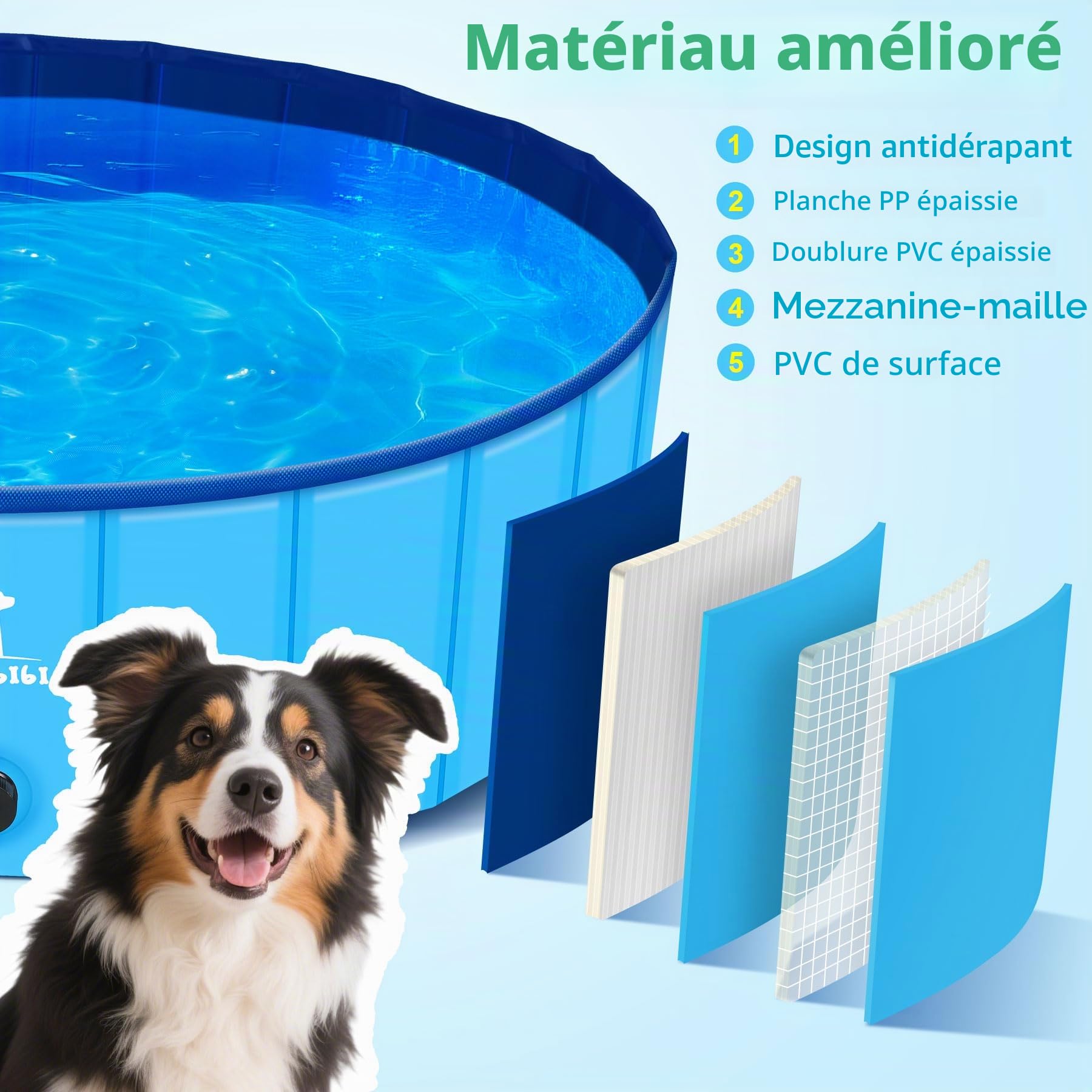 Pourbibi Piscine pour Grands Chiens, Bassin De Baignade Pliable pour Chien, Baignoire pour Chien Antidérapante, Pataugeoire pour Enfants Et Chiens, 120 X 30 Cm