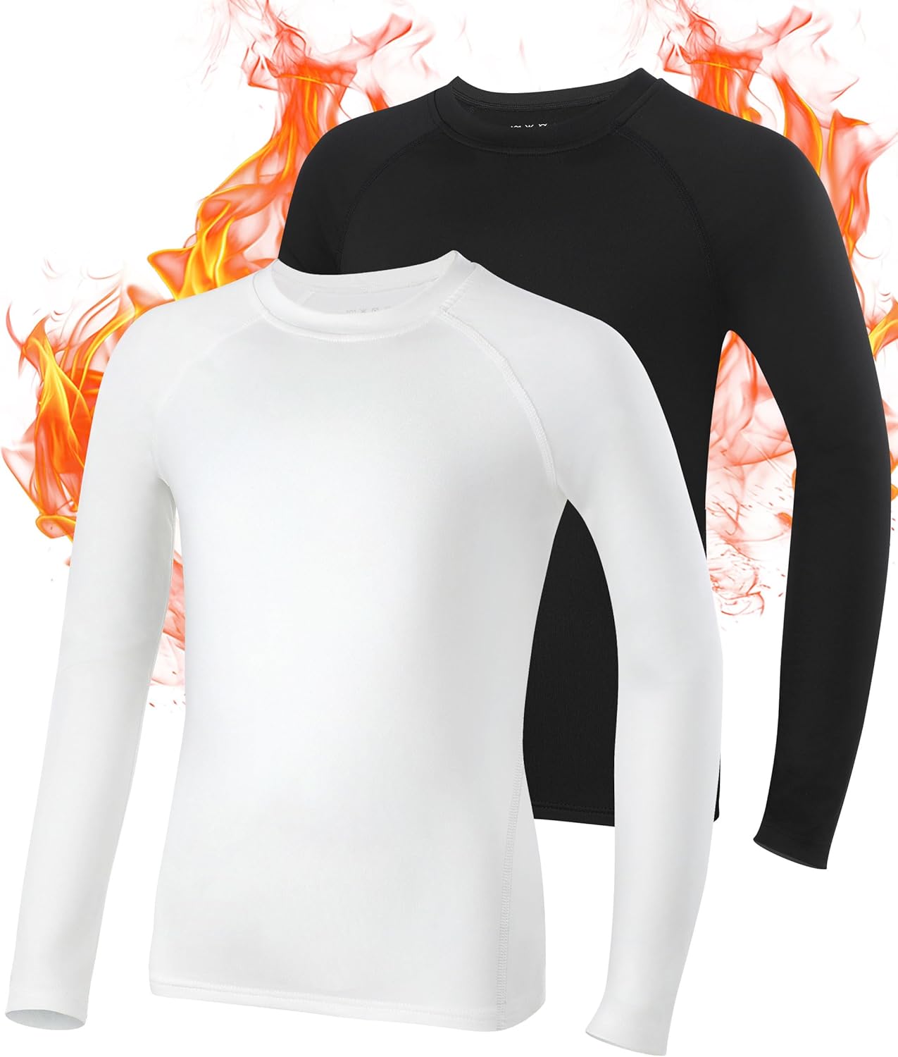Roadbox Boys Compression Thermal Shirt - 1-2 Pack Youth Long Sleeve Fleece Base Layer Undershirts Football Baseball