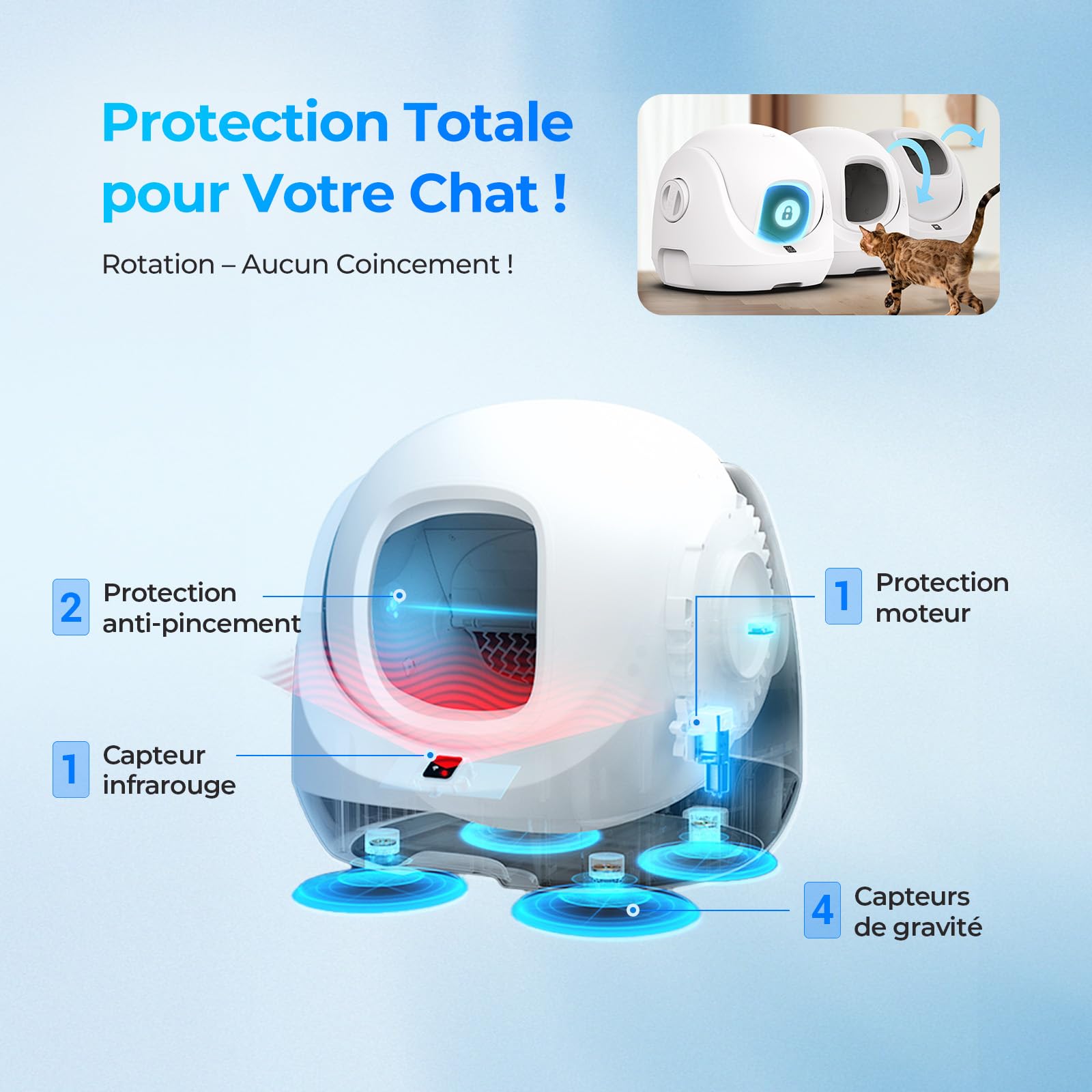 Catlink Baymax Litière autonettoyante contrôle de la santé de Votre Chat télécommande APP, Anti-Blocage, Anti-Odeur, 4 Modes de Nettoyage, Convient pour Les Chats de 1,5 à 10 kg