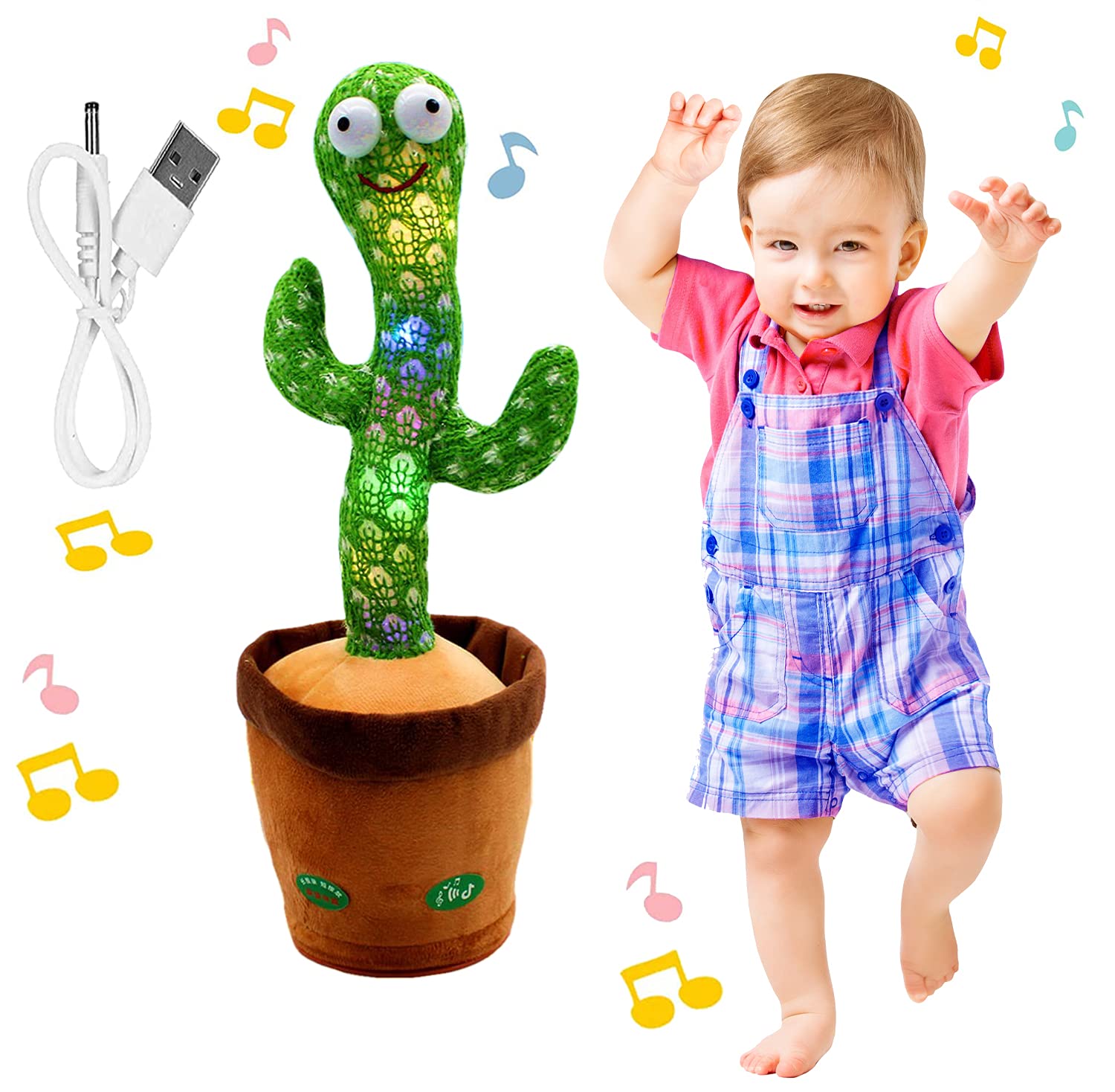 Bluetooth Dancing Cactus Toy, BLUELAND Electric, Shaking, Recording, Singing, Talking toys, "Repeat your speech" Plush Stuffed Gift For Toddler, Baby, Kids, age 1 2 3 4 5 6 7